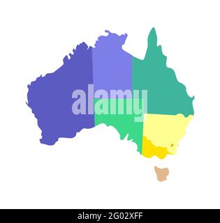 Vector isolated illustration of simplified administrative map of Australia including only nearest territories. Borders of the regions. Multi colored s Stock Vector