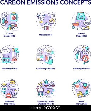 Carbon emissions concept icons set Stock Vector