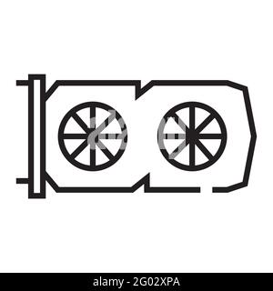 Computer graphics card for mining outline icon isolated on white background. Stock Vector