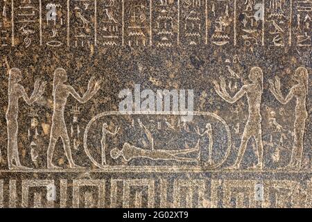 Egyptian drawings on tombs with some meaning. Stock Photo
