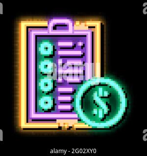 Tablet Financial List And Coin Dollar neon glow icon illustration Stock Vector