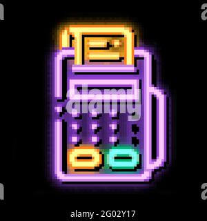 Cash Machine Calculator And Check neon glow icon illustration Stock Vector