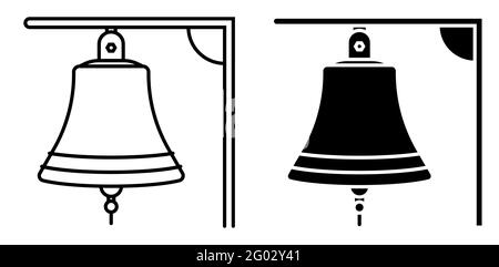 ship bell on mount. Ringing bell on boat. Simple black and white vector Stock Vector