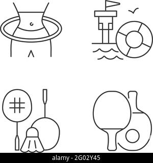 Summer camp activities linear icons set Stock Vector