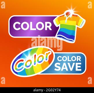 Washing clothes stickers set, Polo shirt and colorful garment symbols for label, color icon set, vector illustration isolated Stock Vector