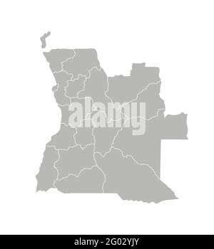 Vector isolated illustration of simplified administrative map of Angola. Borders of the provinces (regions). Grey silhouettes. White outline. Stock Vector