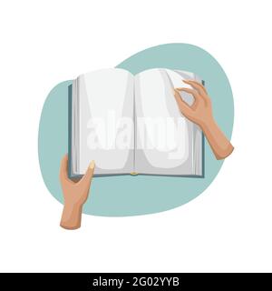 Vector illustration of an open book. The person turns the page. Stock Vector
