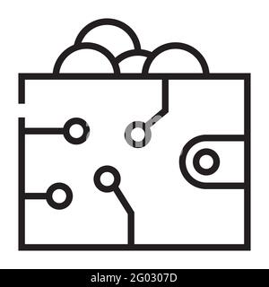 Electronic crypto wallet outline icon isolated on white background. Stock Vector