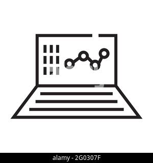 Cryptocurrency mining laptop outline icon isolated on white background Stock Vector