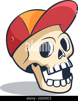 Funny Skull in red baseball cap Stock Vector