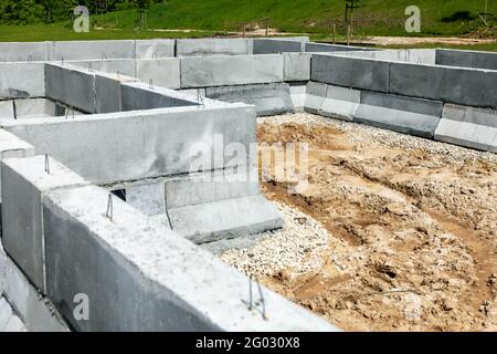 concrete block foundation construction for new house Stock Photo