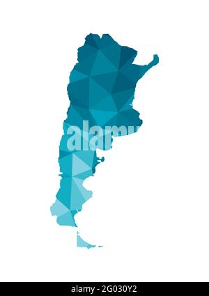 Vector isolated illustration icon with simplified blue silhouette of Argentina map. Polygonal geometric style, triangular shapes. White background. Stock Vector