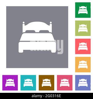 Double bed flat icons on simple color square backgrounds Stock Vector