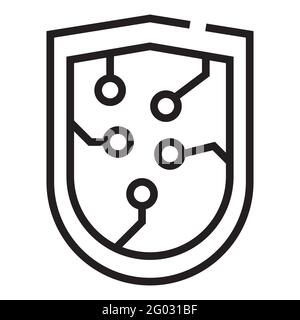 Shield as protection of cryptocurrency outline icon isolated on white background. Stock Vector
