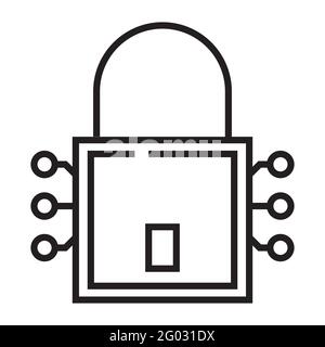 Cybersecurity in the form of a lock outline icon isolated on white background Stock Vector