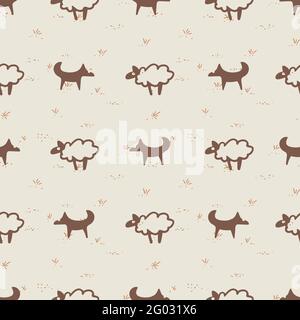 simple sheep and shepherd dogs seamless pattern Stock Vector
