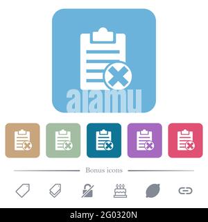 Note cancel white flat icons on color rounded square backgrounds. 6 bonus icons included Stock Vector