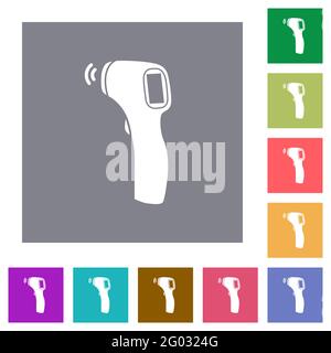 Contactless thermometer flat icons on simple color square backgrounds Stock Vector