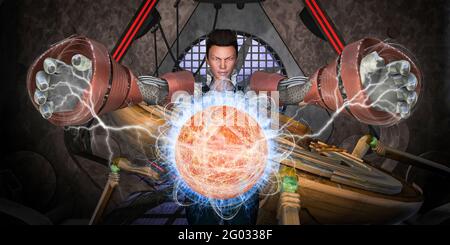 Futuristic Electric Energy: Innovation and Power in Secret Labs: hero android Stock Photo