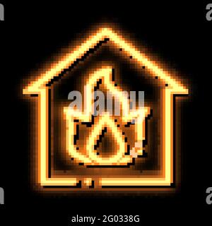 Building And Flame Heating Equipment neon glow icon illustration Stock Vector