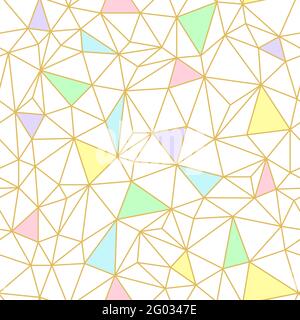 Vector seamless geometry wire pattern, triangle mosaic in gold and pastel colors. Geometric background for fabric, scrapbooking, wallpaper, wrapping. Stock Vector