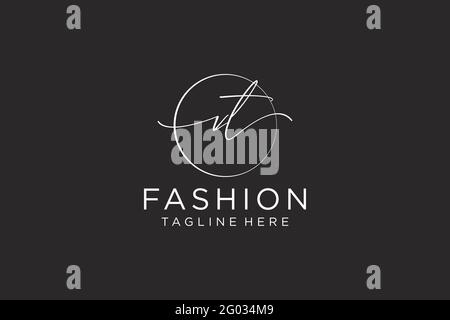 VT Feminine logo beauty monogram and elegant logo design, handwriting logo of initial signature, wedding, fashion, floral and botanical with creative Stock Vector