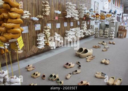 Holland, MI, USA. Traditional Dutch wooden shoes for sale at the De Klomp Wooden Shoe and Delft Factory. Stock Photo