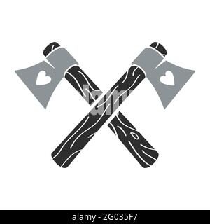 Crossed axes with hearts. Ax vector icon, isolated on background. Stock Vector