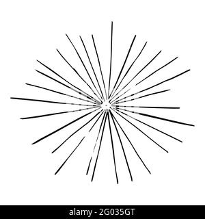 Vintage sunburst explosion of ink. Hand drawn spark or botanical motif. Abstract floral circle. Stock Vector