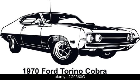 Muscle car - Old American Classic Car, 1970s, Muscle car Stencil - Vector Clip Art for tshirt and emblem isolated on white Stock Vector