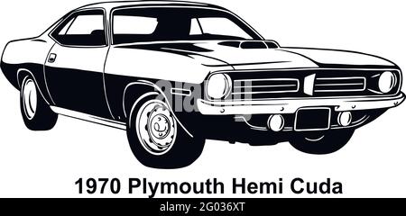 Muscle car - Old American Classic Car, 1970s, Muscle car Stencil - Vector Clip Art for tshirt and emblem isolated on white Stock Vector
