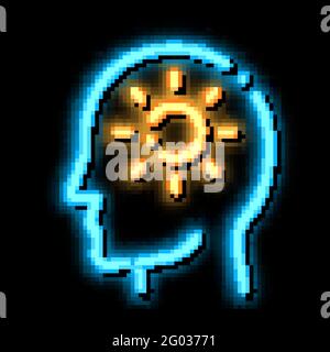 Shining Sun In Man Silhouette Mind neon glow icon illustration Stock Vector