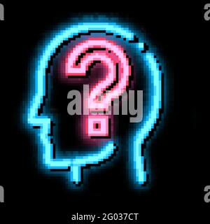 Question Mark In Man Silhouette Mind neon glow icon illustration Stock Vector