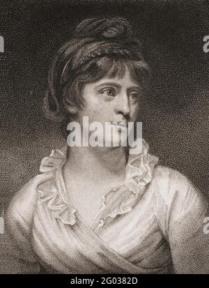 Amelia Opie, née Alderson, 1769 –1853.  English Romantic era novelist and active abolitionist.  After an early 19th century engraving. Stock Photo