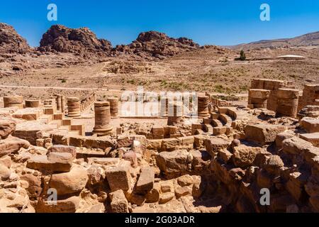 Top view of ruins of great temple, with upper and lower temenos, 1st-century bc-1st-century ad, archeological site of petra, jordan Stock Photo