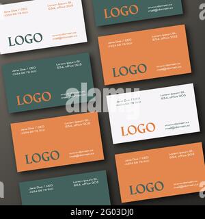 Modern Business Cards Template. Realistic Vector Stationary Mockup Scene with Soft Shadows. Top View Background Decorative Layout Stock Vector