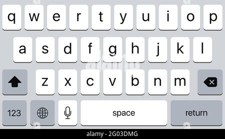 White Keyboard for Smartphone. Isolated Light Keypad With English Qwerty Alphabet . Vector illustration Stock Vector