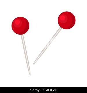 Pin isolated on white background.Red pushpin for noticeboard. Sewing needle or push pin for paper notice.Thumbtack for office. Vector illustration Stock Vector