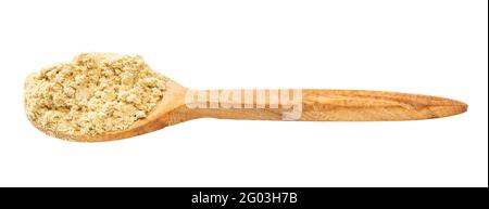 wooden spoon with ginger powder isolated on white background Stock Photo
