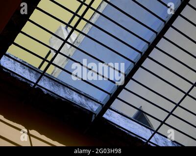 Roof light behind the iron rods on the deep sky presentation shot Stock Photo