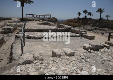 Tel Megiddo or Armageddon, the ruined Northern Palace from either Israelite King Solomon or King Ahab 10th - 9th centuries BC periods. Stock Photo