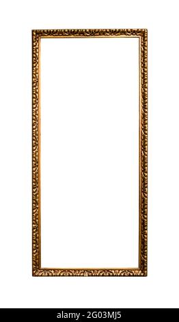 narrow tall golden picture frame with cut out canvas isolated on white background Stock Photo