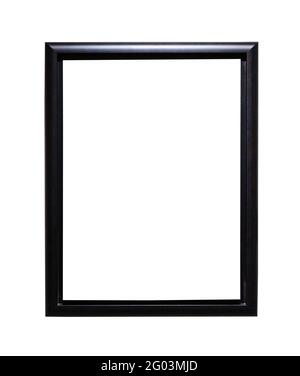 simple narrow black picture frame with cut out canvas isolated on white background Stock Photo