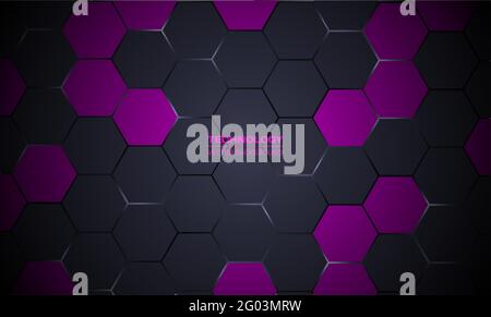 Dark gray and violet hexagonal technology abstract vector background ...