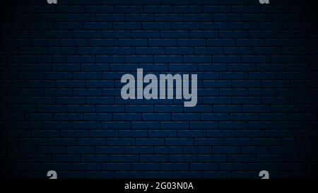 Dark blue nightly realistic brick wall. Navy blue brick background design. Vector illustration. Stock Vector