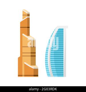 Modern city skyscraper buildings, isolated vector flat cartoon set Stock Vector