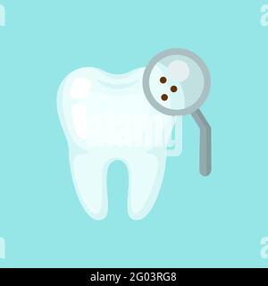 Tooth with a magnifying glass, cute colorful vector icon illustration Stock Vector