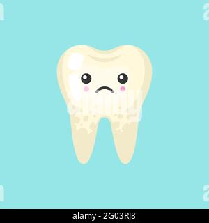 Dirty spoted tooth with emotional face, cute colorful vector icon illustration Stock Vector