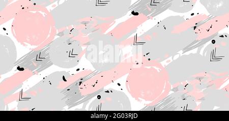Blots seamless pattern. Pink hand drawn blots and black grey blob spatters for wedding card, mothers day, womans day Stock Vector