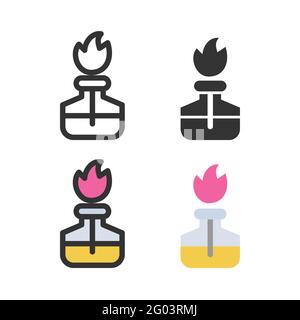 Burner, chemistry science laboratory colorful vector icon set with outline Stock Vector